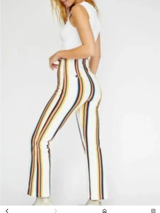 Free People Striped High-Waist Flare Pants - White Multi elastic sz 0 NWOT 70s - Picture 1 of 11
